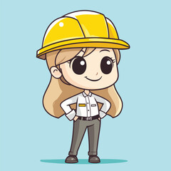 Cartoon female construction worker with blonde hair and yellow hardhat