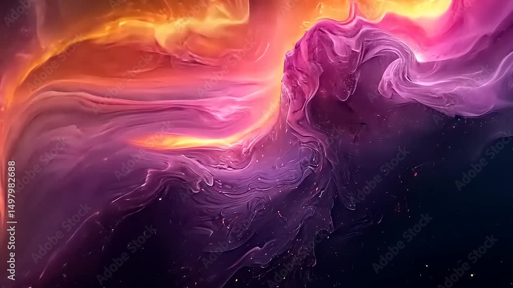 Poster abstract cosmic clouds animation background with vibrant colors and particle effects