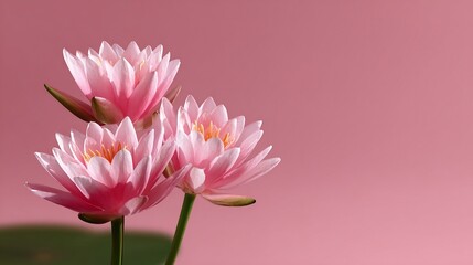 Beautiful pink lotus flowers on a soft pink background. These delicate blooms symbolize purity and tranquility. A stunning addition to any floral collection. Perfect for decoration or inspiration. AI