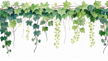 ivy vine watercolor painting isolated on white background