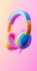 Colorful Headphones with Pink Background.