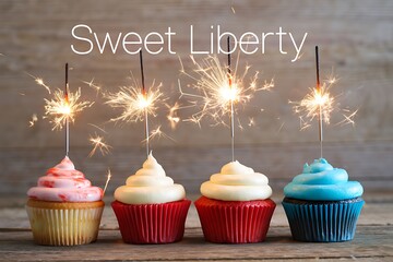 Patriotic cupcakes with sparklers and independence celebration