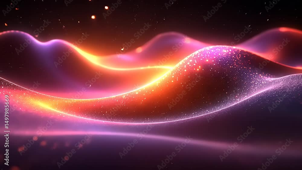 Poster abstract digital landscape with glowing particles and smooth wave patterns animation