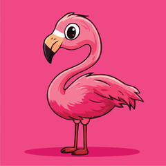 Cartoon Flamingo with Large Eyes and a White Stripe on its Beak
