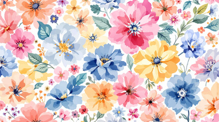Spring flowers watercolor background, Colorful flowers watercolor background, Abstract background with flowers watercolor