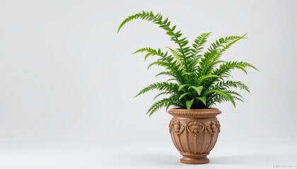 a slender green fern, its fronds reaching towards the heavens, stood tall and majestic within its large, ornate pot