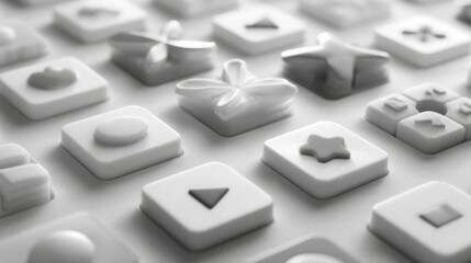 White square buttons various shapes minimalist design