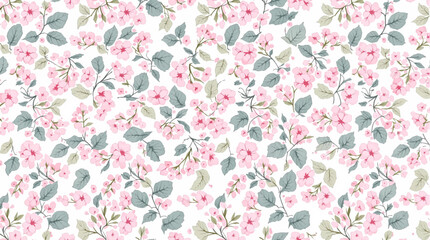 Seamless pattern with pink flowers, pink floral watercolor background