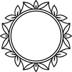 round floral frame line art, black outline, vector and illustration, coloring book page line art drawing