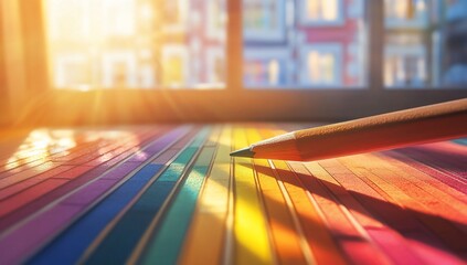 Colorful Pencil with Sunlit Window.
