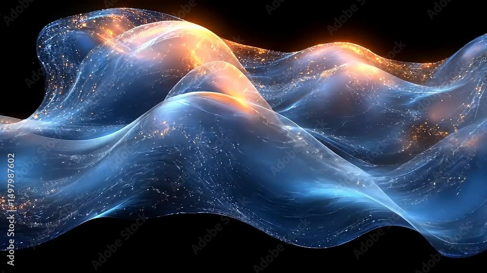 Poster abstract digital waveform with blue and gold particles motion background animation