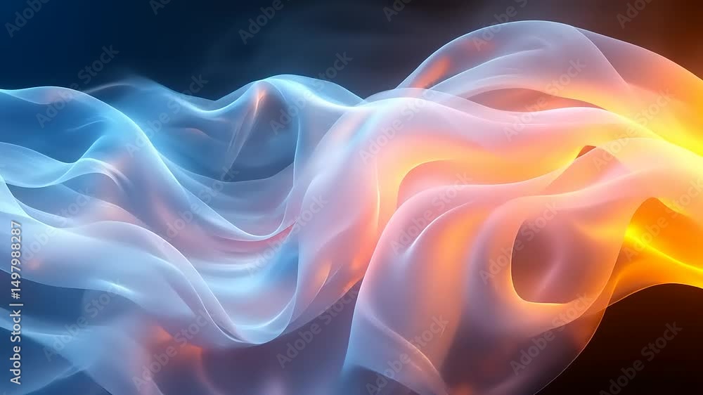 Poster abstract dynamic animation with flowing orange and blue gradients on a dark background