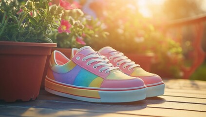 Colorful Sneakers with Garden Sunset.