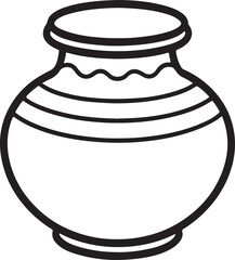 clay pot line art, black outline, vector and illustration, coloring book page line art drawing