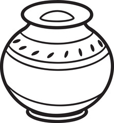 clay pot line art, black outline, vector and illustration, coloring book page line art drawing