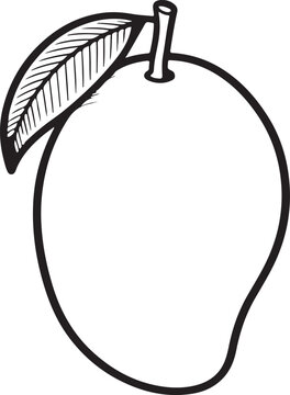 recommend clip art: Fresh mango fruit outline drawing with leaf