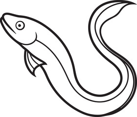 eel fish line art, black outline, vector and illustration, coloring book page line art drawing