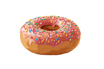 A Deliciously Glazed Donut with Rainbow Sprinkles Isolated on transparent background,  cutout