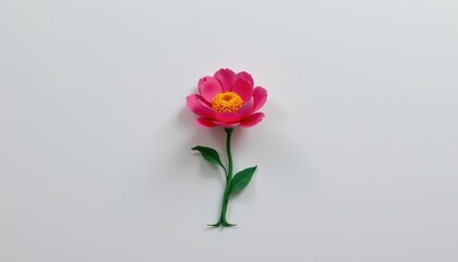 Fototapeta premium a single paper peony, meticulously crafted from vibrant crepe paper, stands tall and proud on a plain white background, a miniature work of art capturing the essence of a classic flower.