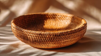Fototapeta premium Handcrafted Vietnamese woven basket in warm sunlight