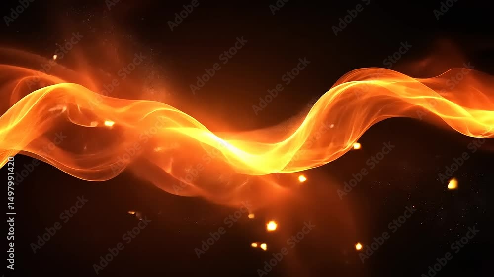 Poster abstract fire wave flowing with particles on dark background motion graphics animation