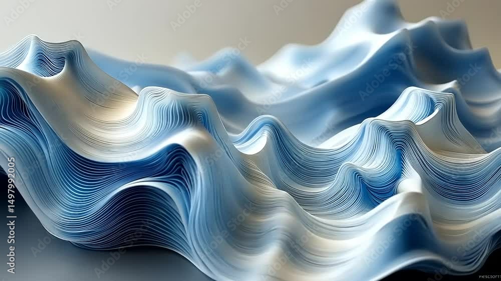 Poster abstract flowing blue and white waves with elegant lines and smooth gradient colors