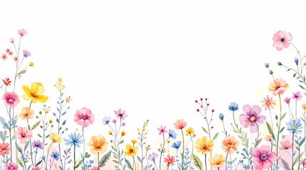 frame of flowers, Seamless background with Colorful flowers watercolor, seamless floral pattern