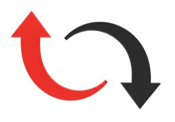 Red and black curved arrows rotating on a white plain background