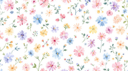 Seamless background with Colorful flowers watercolor, seamless floral pattern