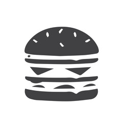 big burger icon, black illustration on white background