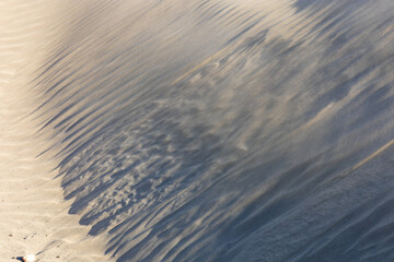 Desert landscape and sand dunes in Maspalomas. View of dunes and sea. Gran Canaria Island Spain