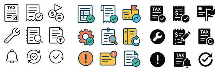 Business and finance icon collection: silhouette, linear, and flat styles for accounting needs