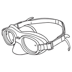Technical drawing of swim goggles, diving mask Silhouette, Vintage Swim Goggles Sketch Vector Illustration