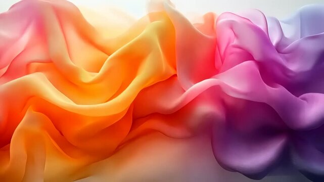 Abstract flowing fabric background with vibrant gradient from orange to purple hues