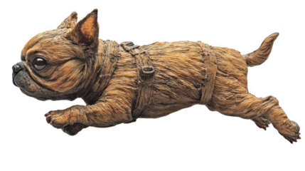 Wooden Texture Dog Statue in Motion - PNG transparent background Image