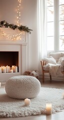 Cozy Christmas fireplace room interior.
