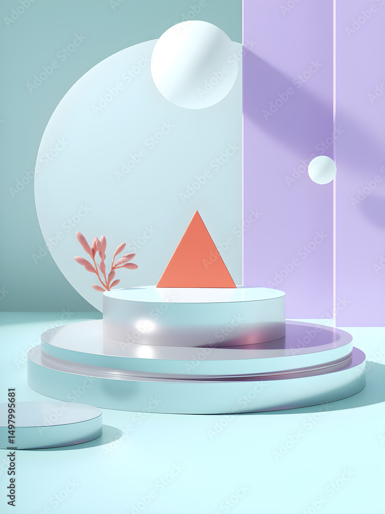 Poster Pastel Colored Abstract Background with Geometric Shapes and Product Display Platform