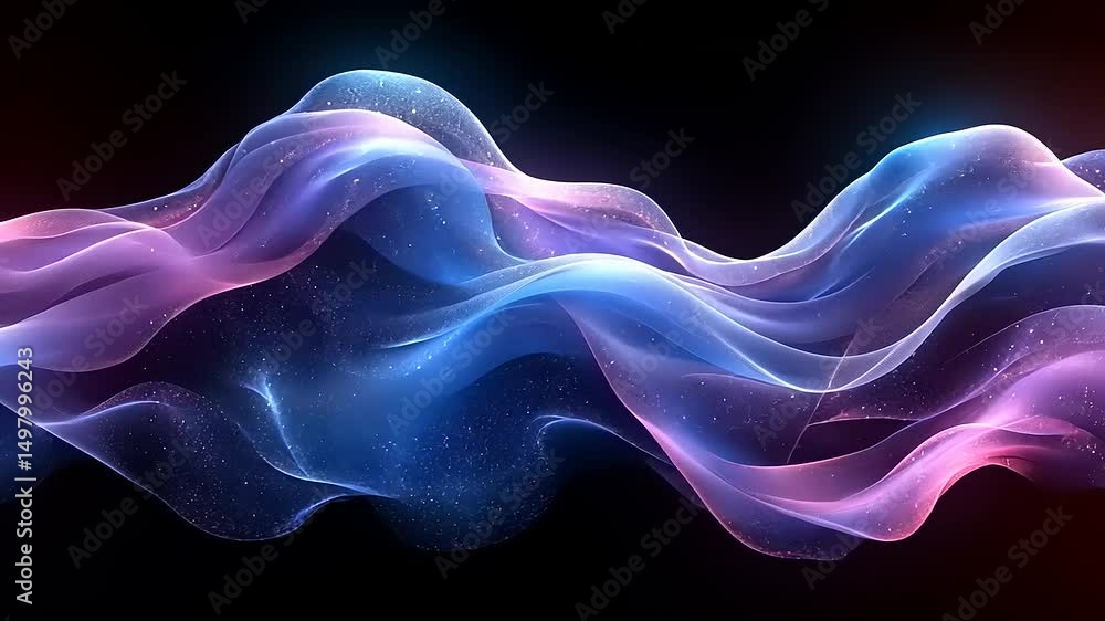 Poster abstract flowing nebula with blue and purple hues creating a calming visual experience