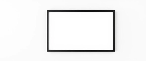 Sleek black rectangular frame mounted on a stark white wall,  contrast,  white
