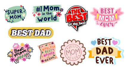 Obraz premium Colorful Stickers Celebrating Best Mom and Dad with Various Titles