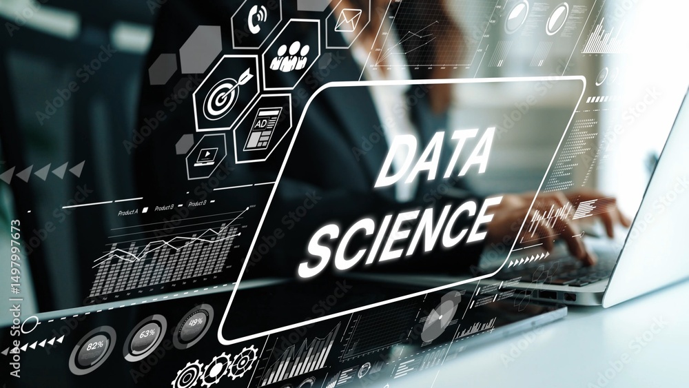 Poster Dynamic Data Science Visualization with Charts and Technology in Modern Workspace Environment. Asymptotic smart data analytic.