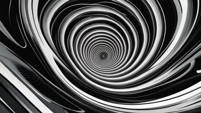 black and white swirling vortex background, seamless circular spiral pattern