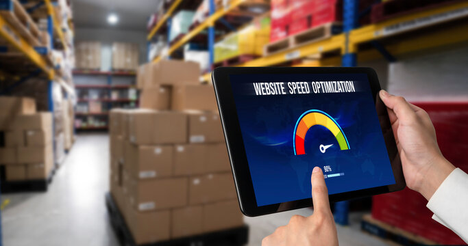 Computer software evaluating website loading speed. Concept of improving website loading speed snugly.