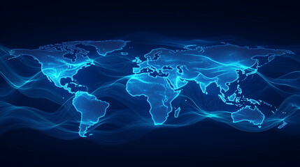 Modern abstract wave line technology science medical background with world map design.