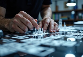 Fototapeta premium A designer carefully assembling a miniature architectural model on a table