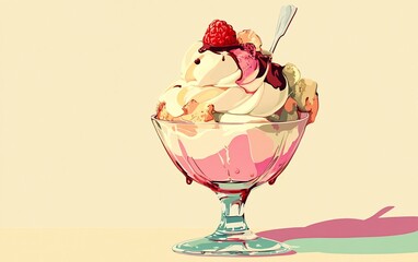 Delicious Sundae with Raspberry Topping.