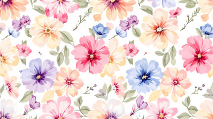 Seamless pattern with flowers watercolor, Spring  Watercolor flowers background, Colorful flower Watercolor background