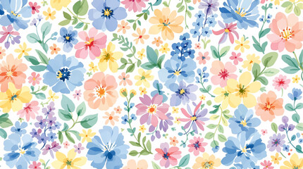 Seamless pattern with flowers watercolor, Spring  Watercolor flowers background, Colorful flower Watercolor background