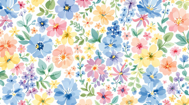 Seamless pattern with flowers watercolor, Spring  Watercolor flowers background, Colorful flower Watercolor background