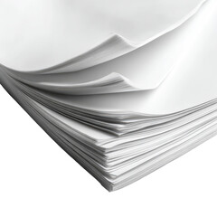 A close-up shot reveals a stack of pristine white sheets of paper, neatly arranged with the top edges slightly fanned out, showcasing the texture and smooth surface of the paper